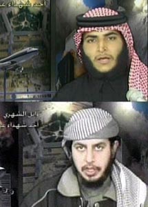 Hamza Alghamdi, top, and Wail Alshehri, bottom, in their martyr videos.